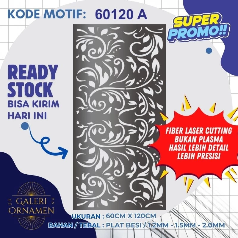 Plat Laser Cutting Ornamen Pagar 60X 120 Ready Stock Tebal 1.2mm
